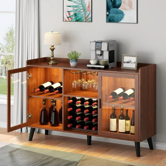 Wine Bar Cabinet with LED Lights and Storage