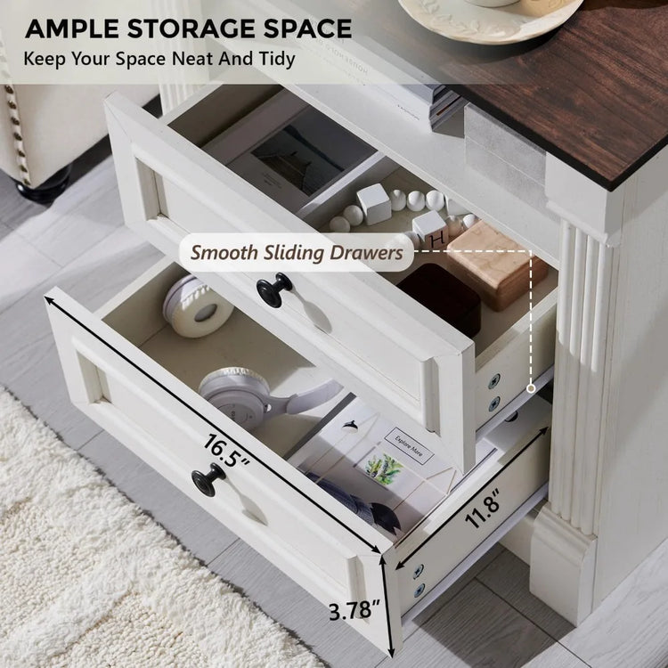 Farmhouse 2-Piece Nightstand Set with Charging Station