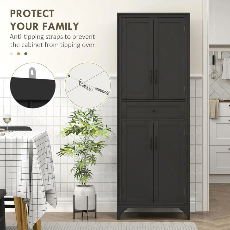 Tall Kitchen Pantry Cabinet with Drawer & Adjustable Shelves