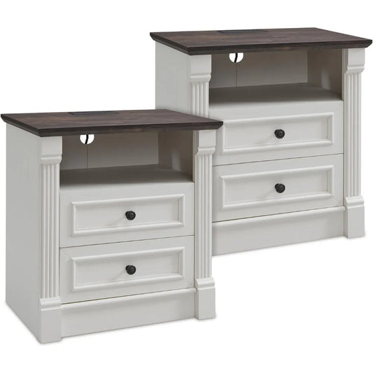 Farmhouse 2-Piece Nightstand Set with Charging Station