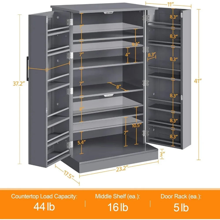 Kitchen Pantry Cabinet with Doors & Adjustable Shelves
