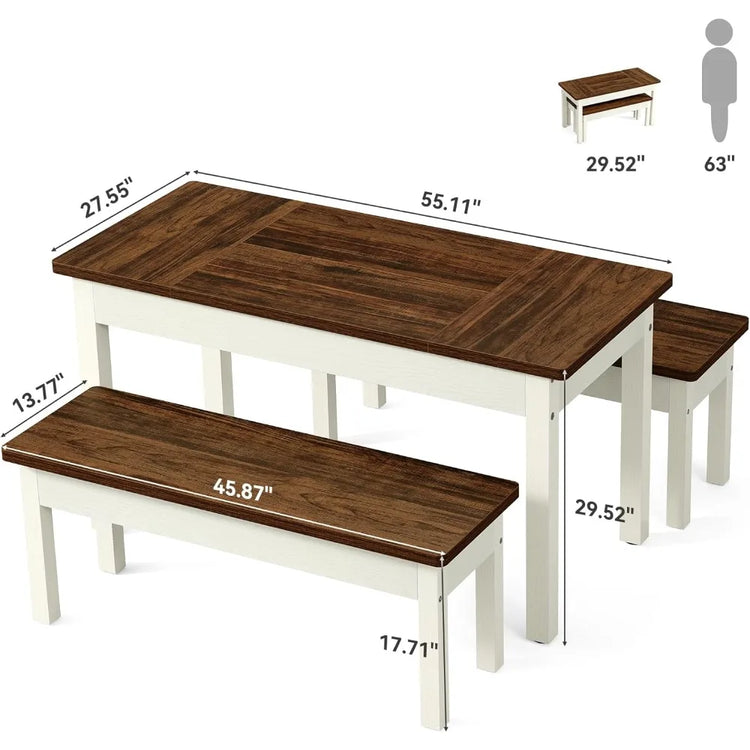 3-Piece Farmhouse Dining Set for Small Spaces