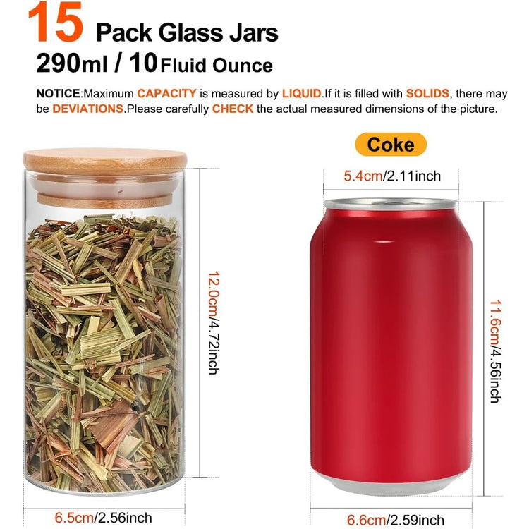 15-Piece 10oz Glass Jar Set with Bamboo Lids