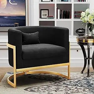 Velvet Barrel Accent Chair with Gold Legs