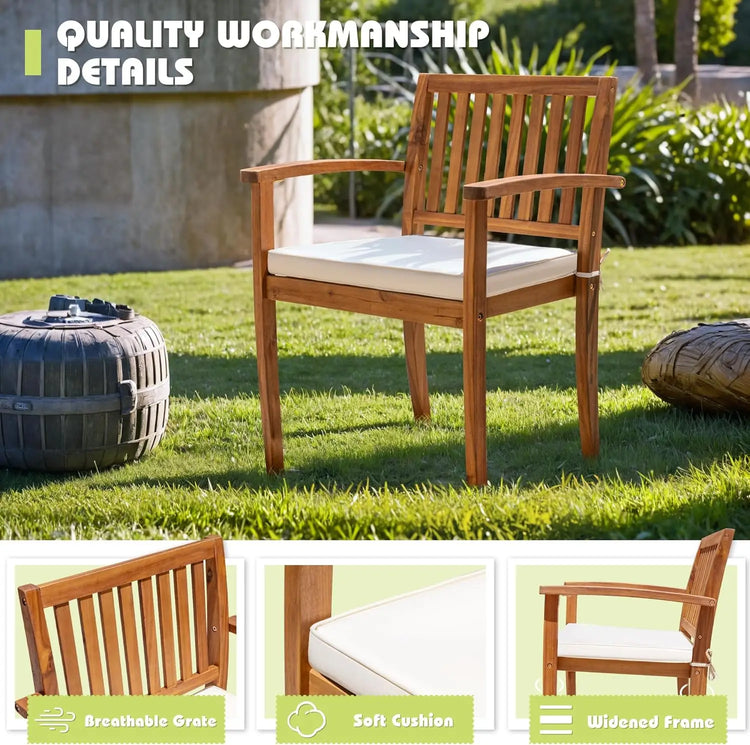 5-Piece Acacia Wood Patio Dining Set with Cushions