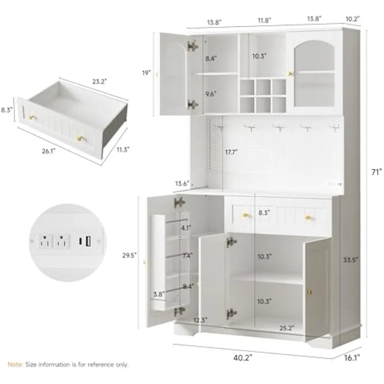 Kitchen Pantry Cabinet with Microwave Shelf & LED Light