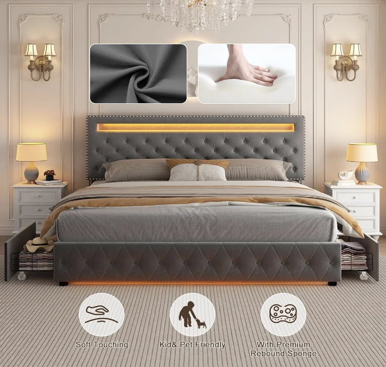 Queen Bed Frame with Storage Drawers