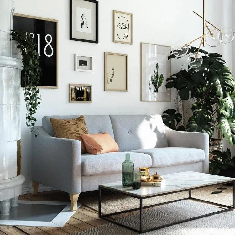 Light Gray Linen Sofa with Pocket Coil Cushions