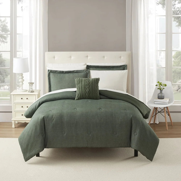 7-Piece Green Textured Twin XL Comforter Set with Sheets