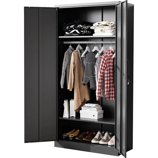 72" Metal Armoire Wardrobe with Shelves