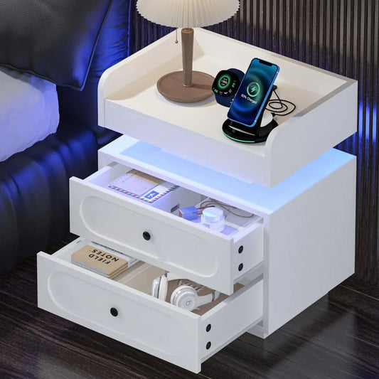 Modern LED Nightstand with Charging Station
