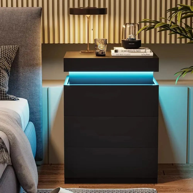 Modern LED Nightstand with Charging Station & Sliding Top