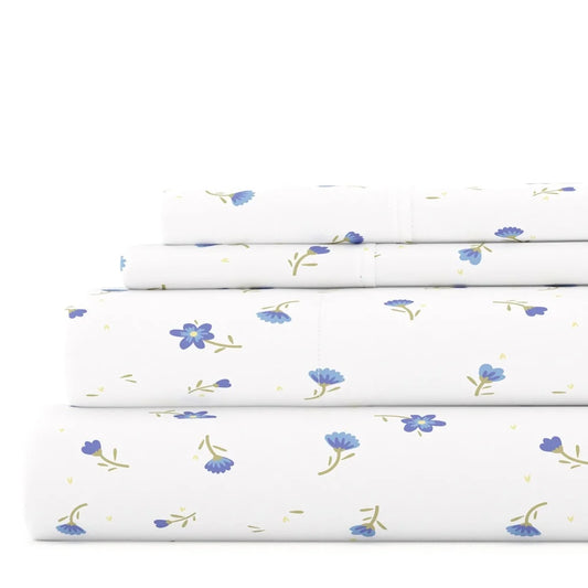 Light Blue Floral Queen Sheet Set