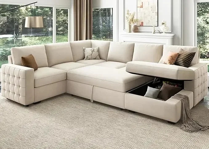U-Shaped Velvet Sectional Sleeper Sofa with Storage Chaise