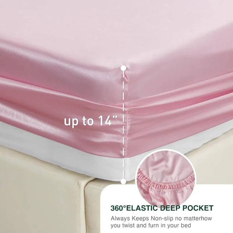 Pink Satin Queen Sheet Set
