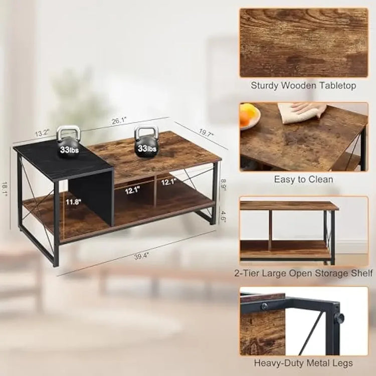 2-Tier Coffee Table with Storage Shelf