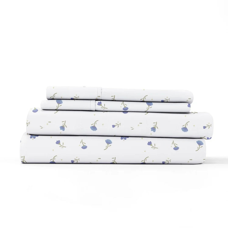 Light Blue Floral Queen Sheet Set