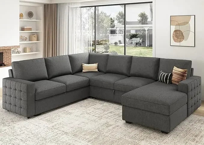 U-Shaped Velvet Sectional Sleeper Sofa with Storage Chaise