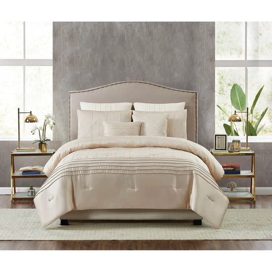 7-Piece Ivory Jacquard Queen Comforter Set