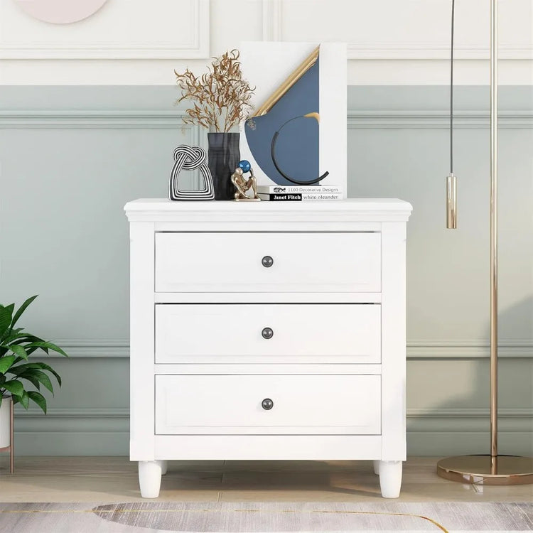 Solid Wood 3-Drawer Nightstand