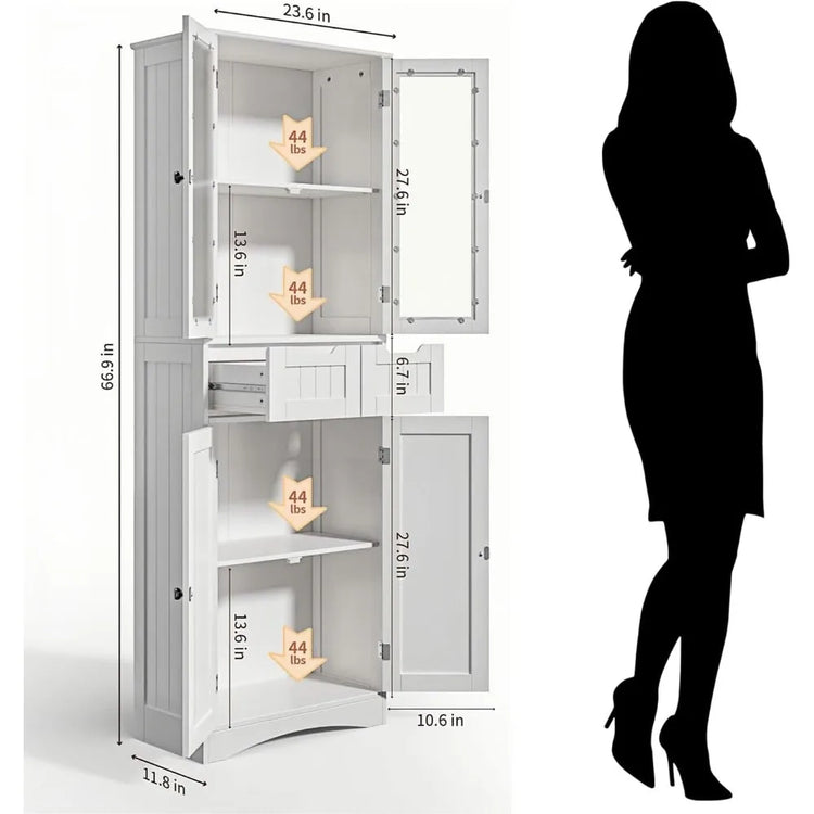 Tall Kitchen Pantry Storage Cabinet with Glass Door