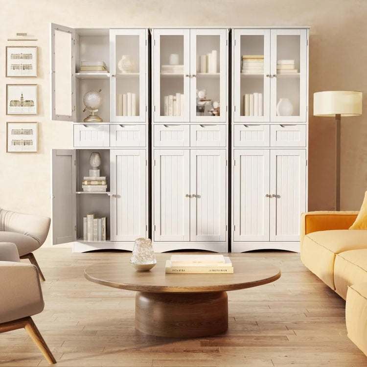 Tall Kitchen Pantry Storage Cabinet with Glass Door