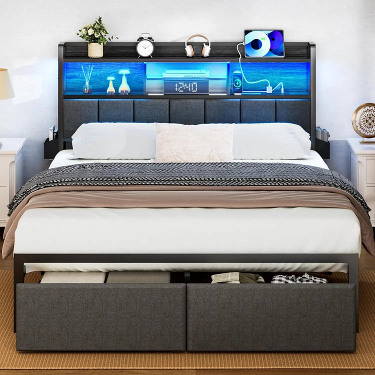 Queen Bed Frame with Headboard & Storage Drawers