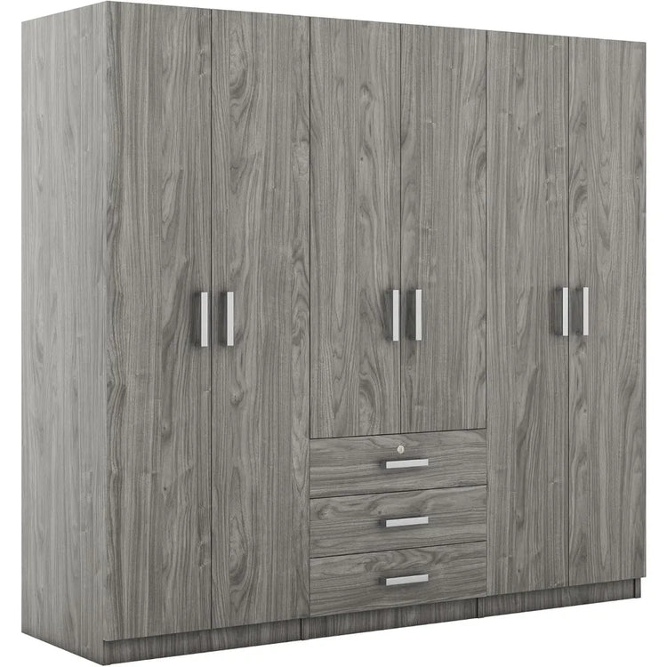 6-Door Armoire Wardrobe with Drawers and Shelves