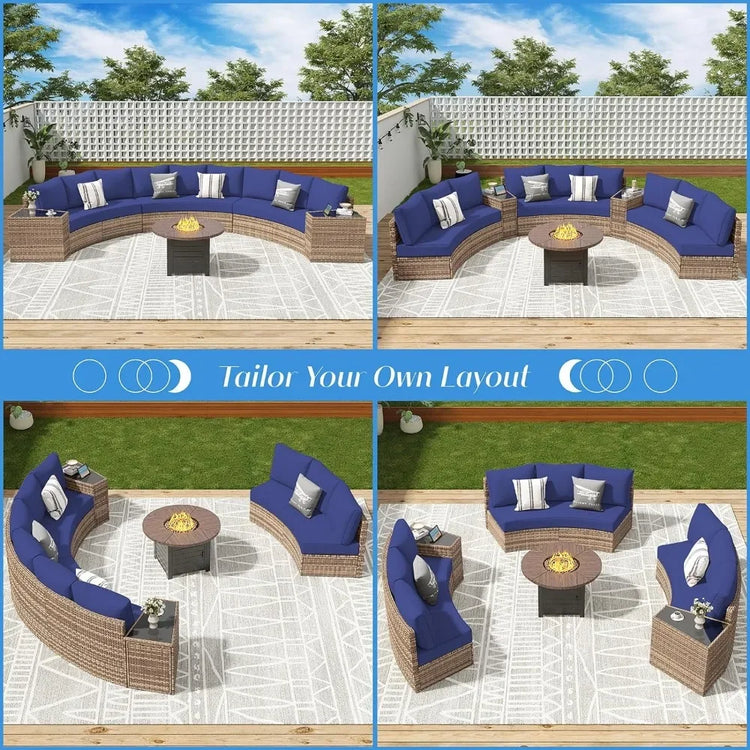 3-Piece Half-Moon Sectional Sofa Patio Set