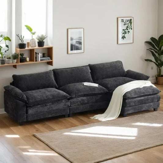 Modular 3-Seat Sectional Sofa with Ottoman