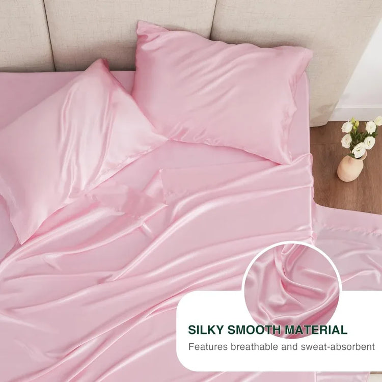 Pink Satin Queen Sheet Set