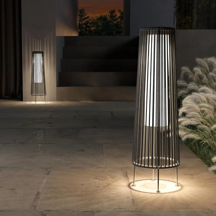 2-Pack Solar Outdoor Wicker Floor Lamps