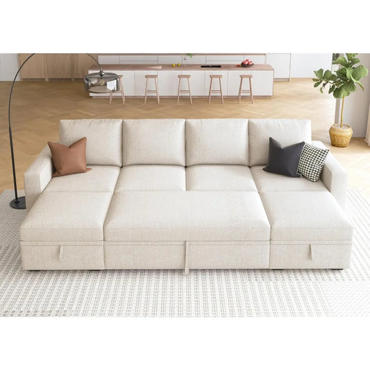 Modular Sectional Sleeper Sofa with Storage Ottoman