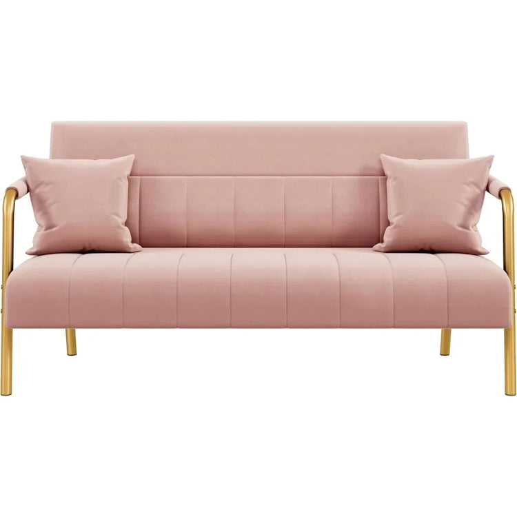 Velvet Sofa with Gold Metal Accents