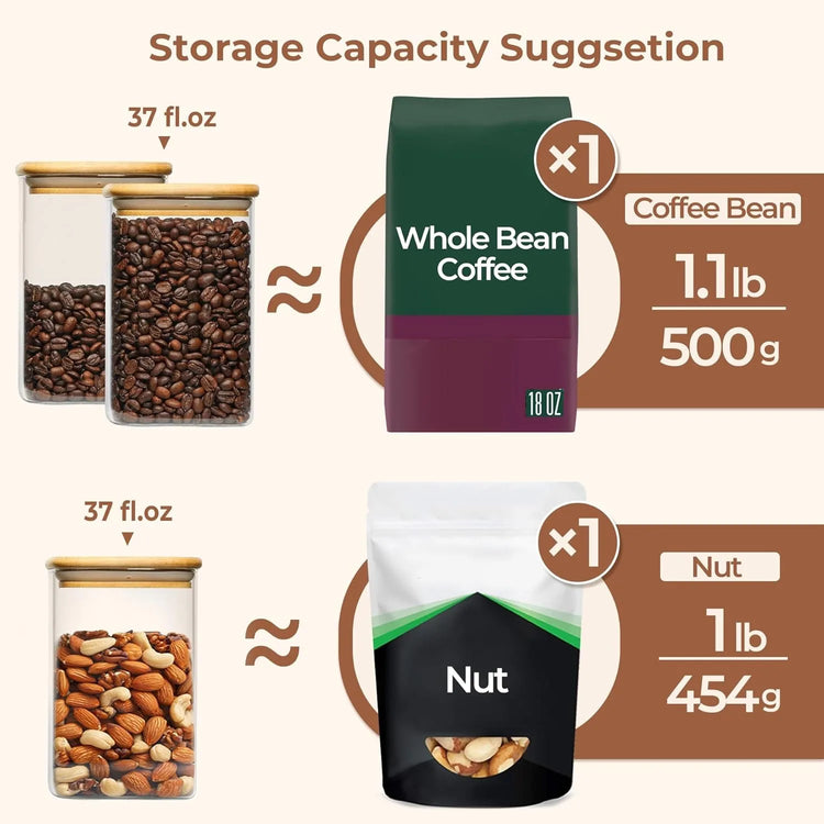 9-Piece 37oz Square Glass Canister Set with Lids