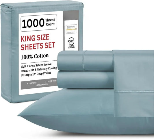 Teal Cotton King Sheet Set