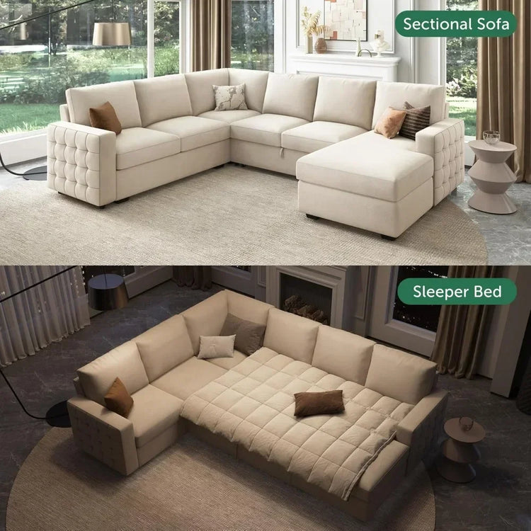 U-Shaped Velvet Sectional Sleeper Sofa with Storage Chaise