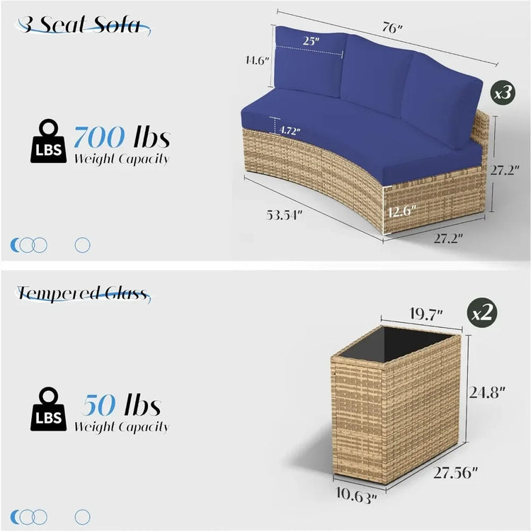 3-Piece Half-Moon Sectional Sofa Patio Set