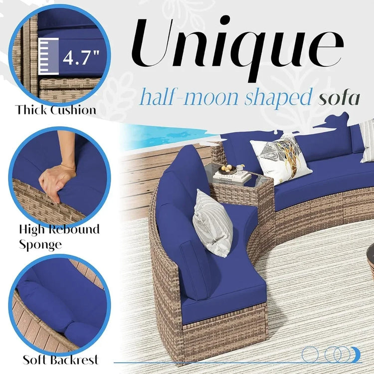 3-Piece Half-Moon Sectional Sofa Patio Set