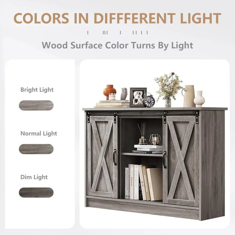 Farmhouse Coffee Bar Cabinet with Sliding Barn Door