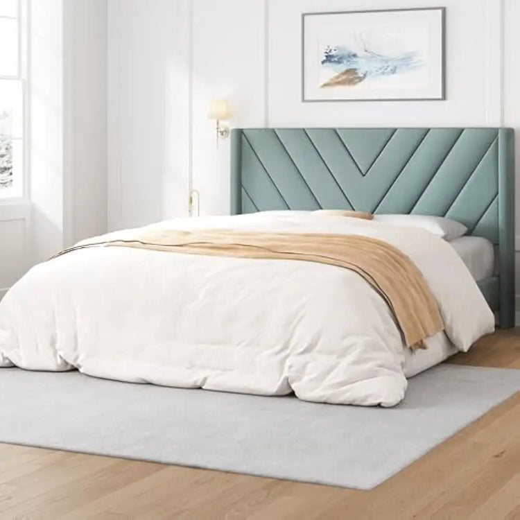 Queen Upholstered Platform Bed with Tufted Wingback Headboard