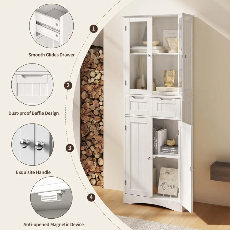 Tall Kitchen Pantry Storage Cabinet with Glass Door
