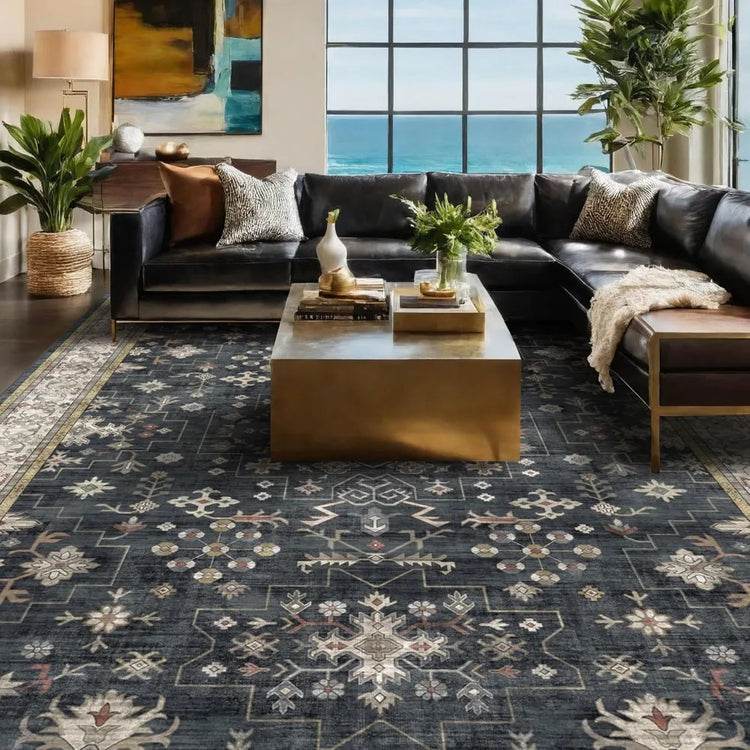 Boho 6x9 Black and Gold Area Rug