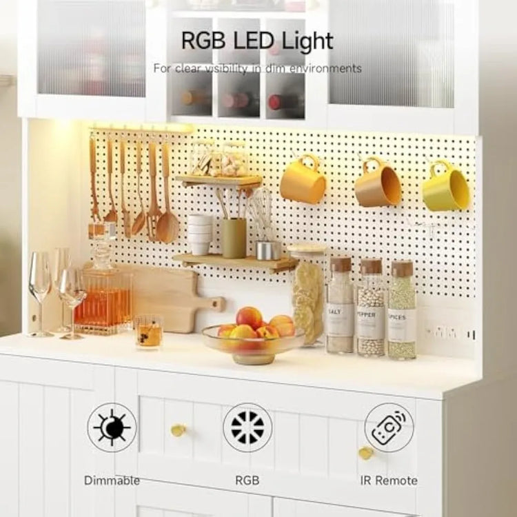 Kitchen Pantry Cabinet with Microwave Shelf & LED Light