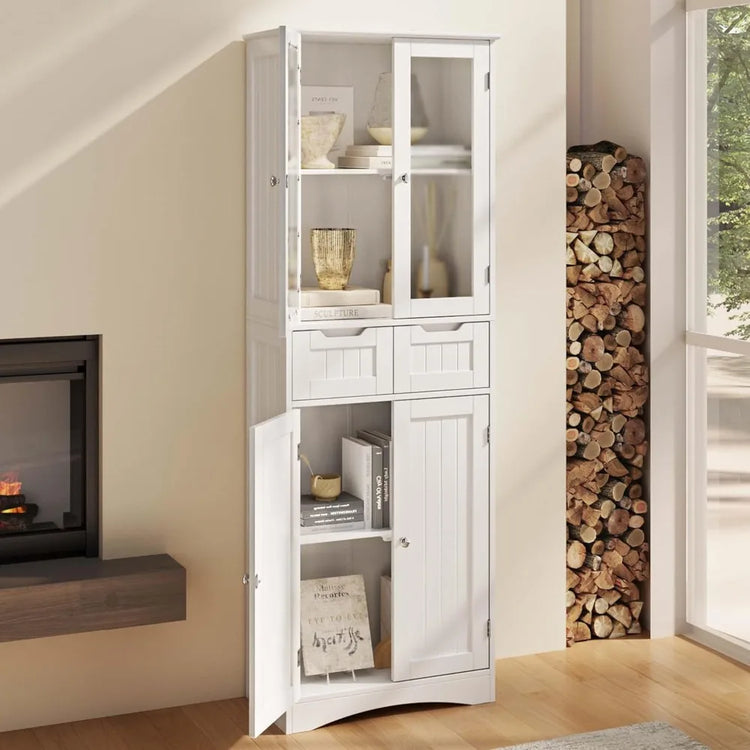 Tall Kitchen Pantry Storage Cabinet with Glass Door
