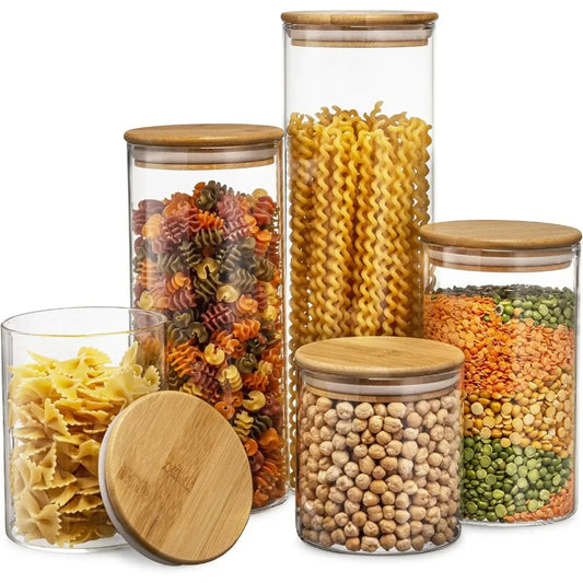 5-Piece Glass Canister Set with Bamboo Lids