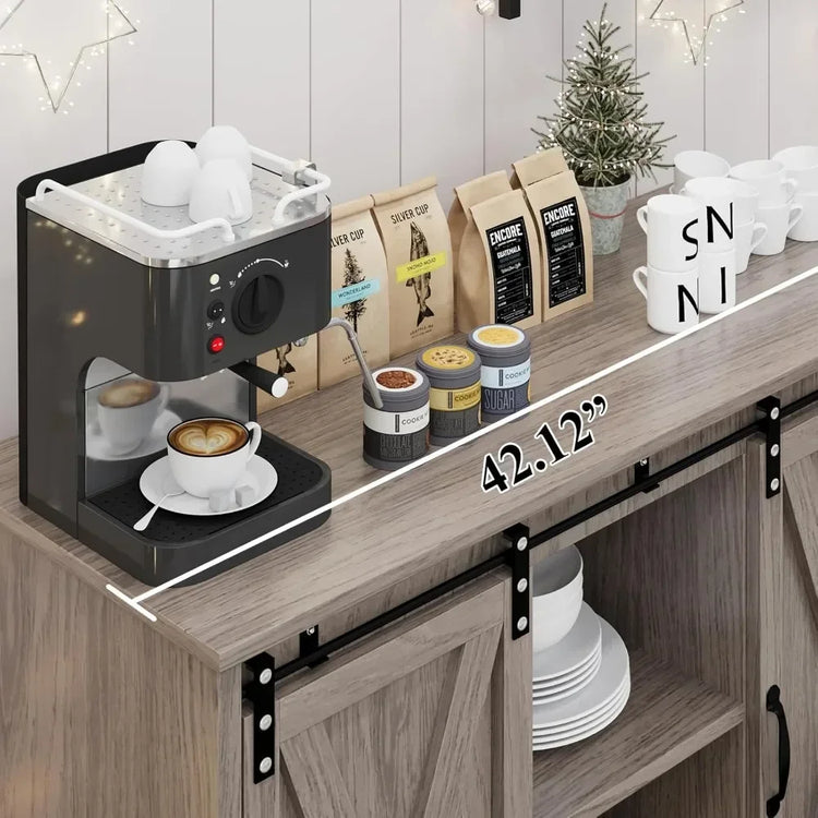 Farmhouse Coffee Bar Cabinet with Sliding Barn Door