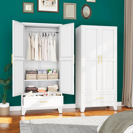 71" Metal Armoire Wardrobe with Drawers