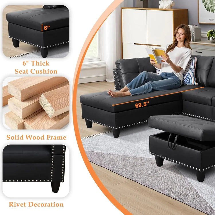 Modern 4-Seat L-Shaped Sectional Sofa
