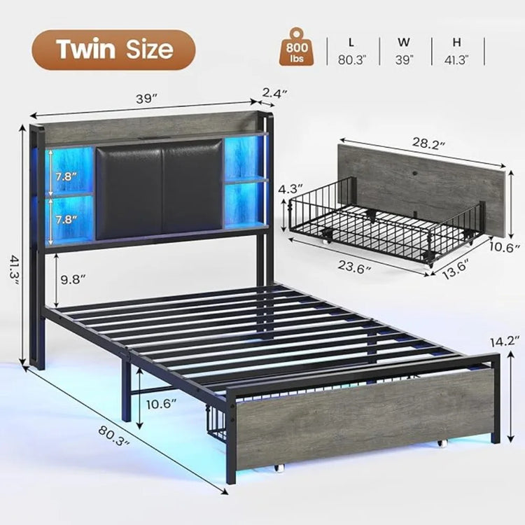 Twin Upholstered Bed Frame with Drawer